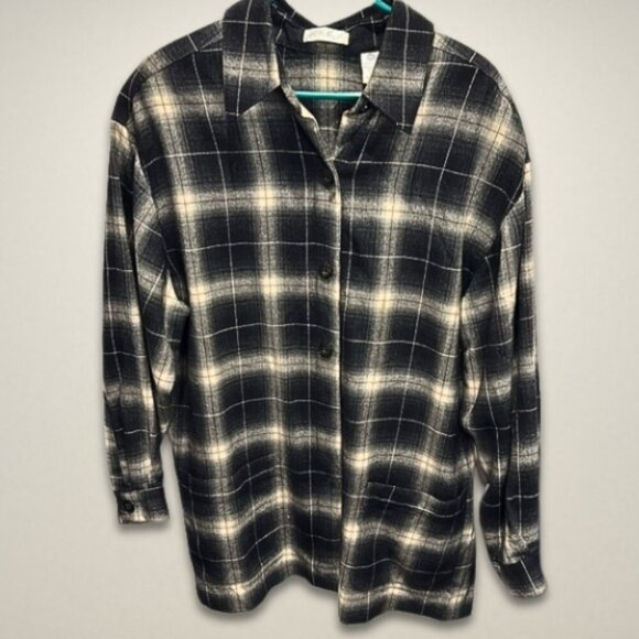 Lord & Taylor Button-Up Shacket Functional Front Pockets Plaid Black/Brown W‎ 12 - Picture 1 of 9